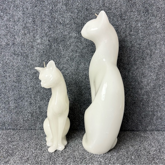 Vintage pair MCM cat kitten figurine candles white mod art deco sleek 8” and 12” - Picture 2 of 12